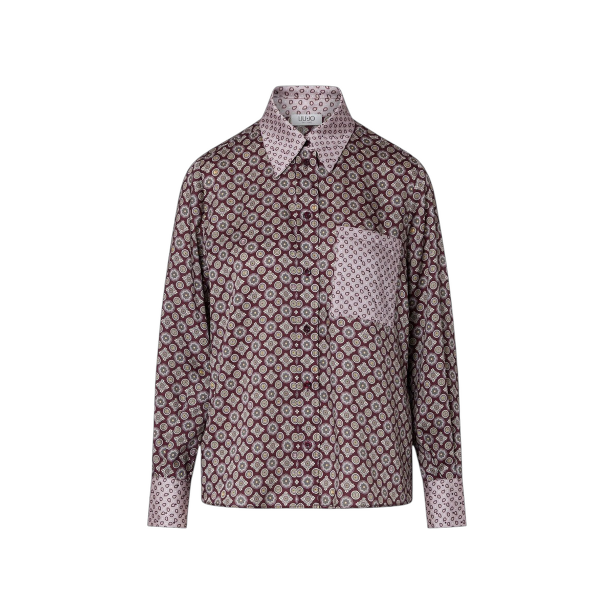 Camicia Liu Jo in twill di poliestere con stampa geometrica all-over, tasca frontale e bottoni, EmyQ STORE