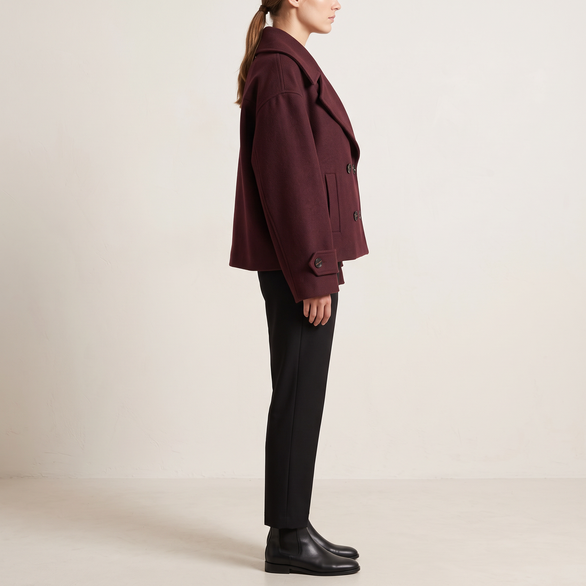 Cappotto corto bordeaux con colletto ampio e bottoni donna Giorgia&Johns