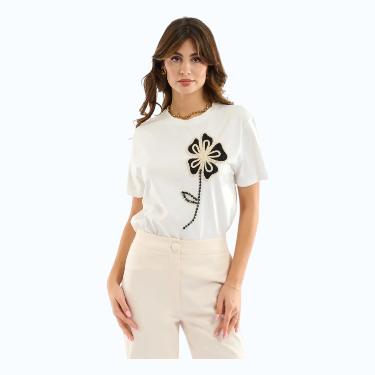 Giorgia&Johns t-shirt applicazione floreale