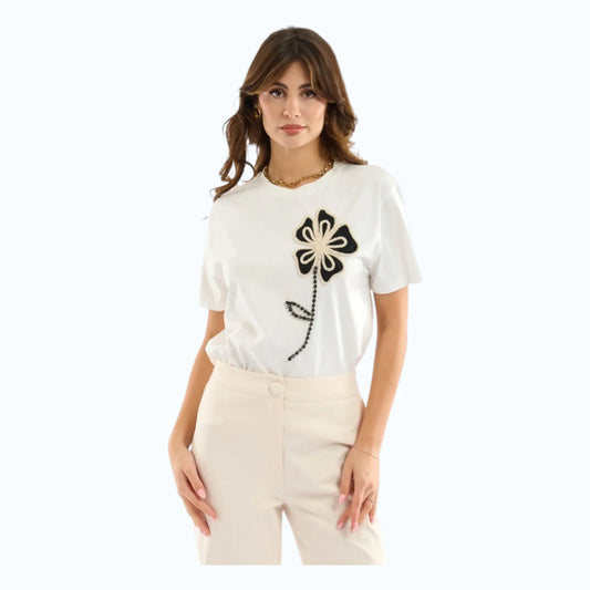 Giorgia&Johns t-shirt applicazione floreale