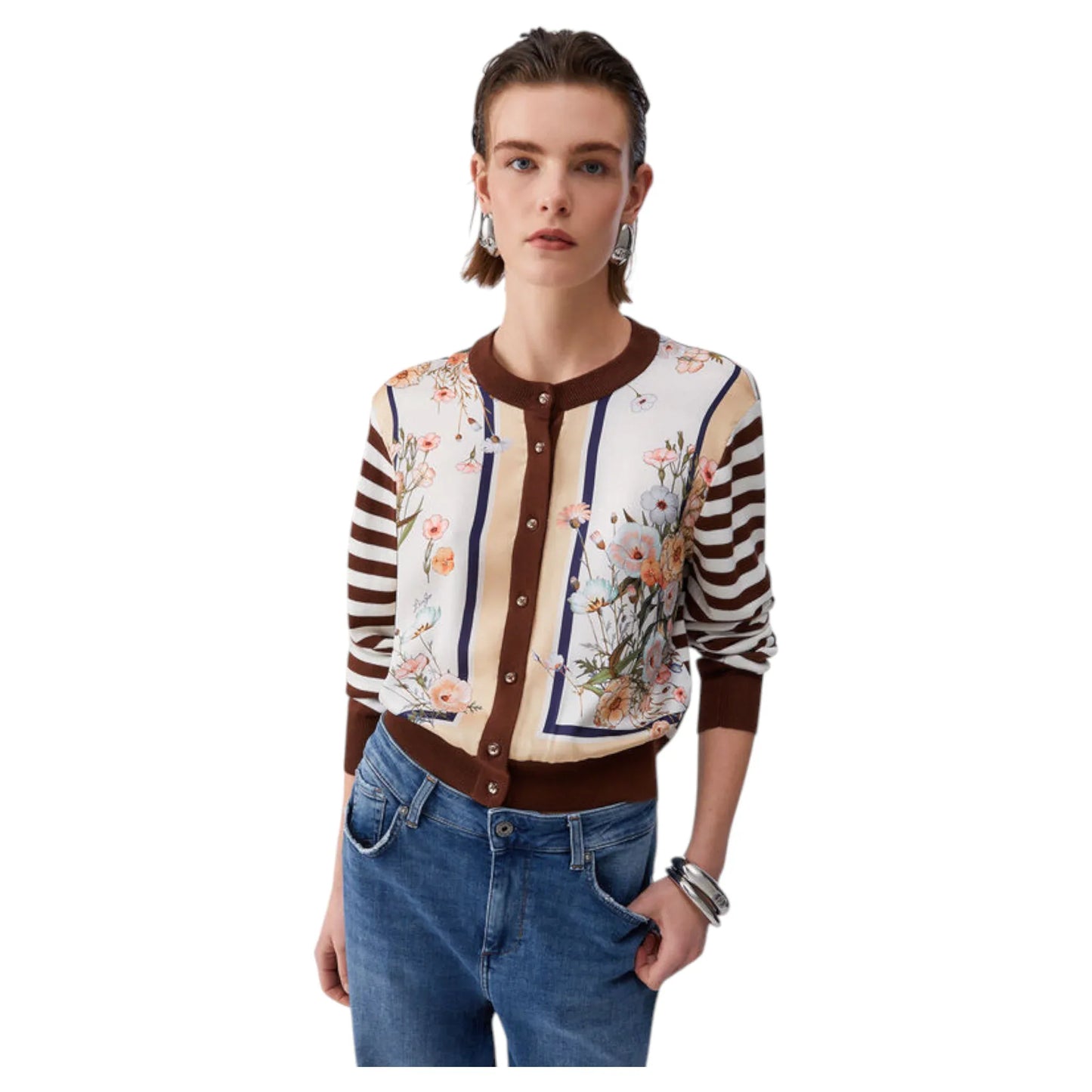 Liu jo cardigan con inserto in twill stampato