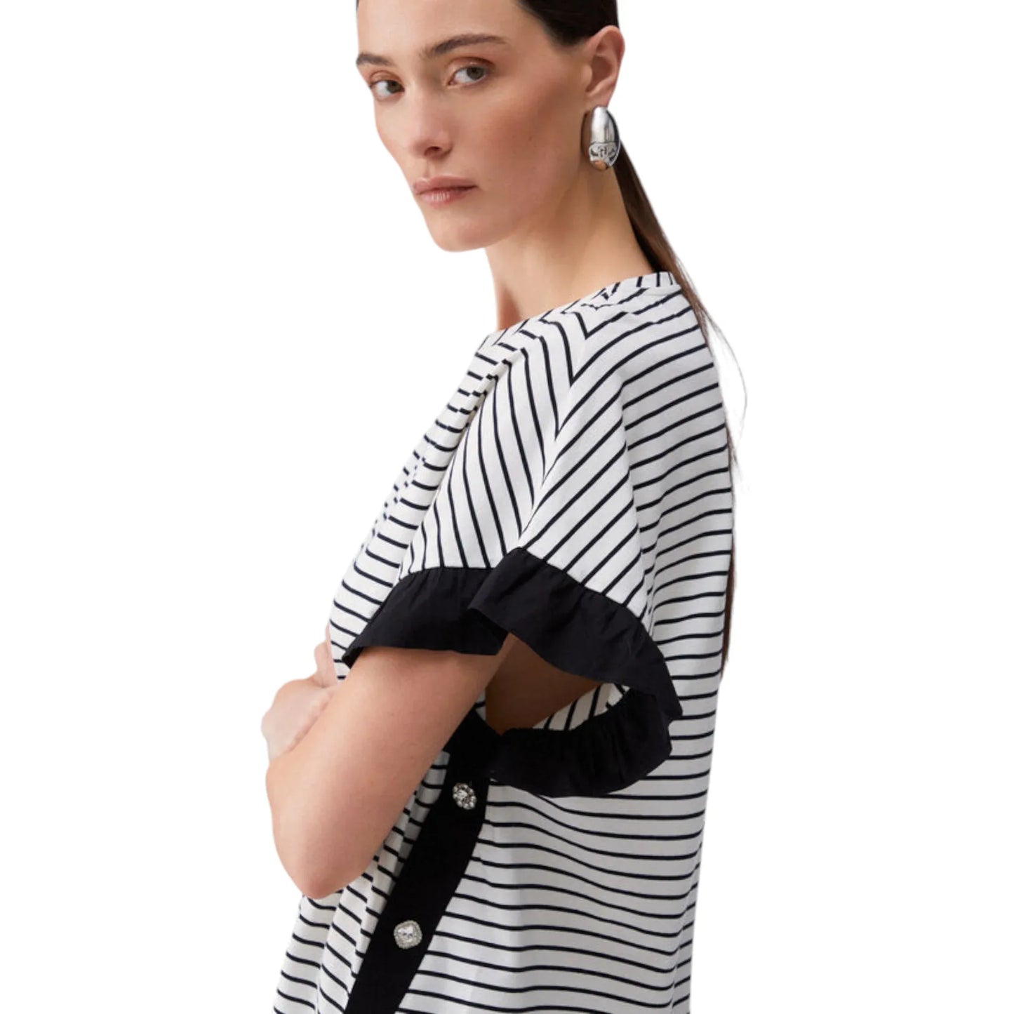 Liu Jo t-shirt a righe con bottoni gioiello