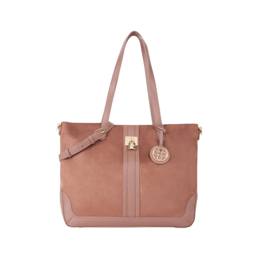 Borsa shopping V°73 Georgia color rosa effetto camoscio con lucchetto e dettagli centrali