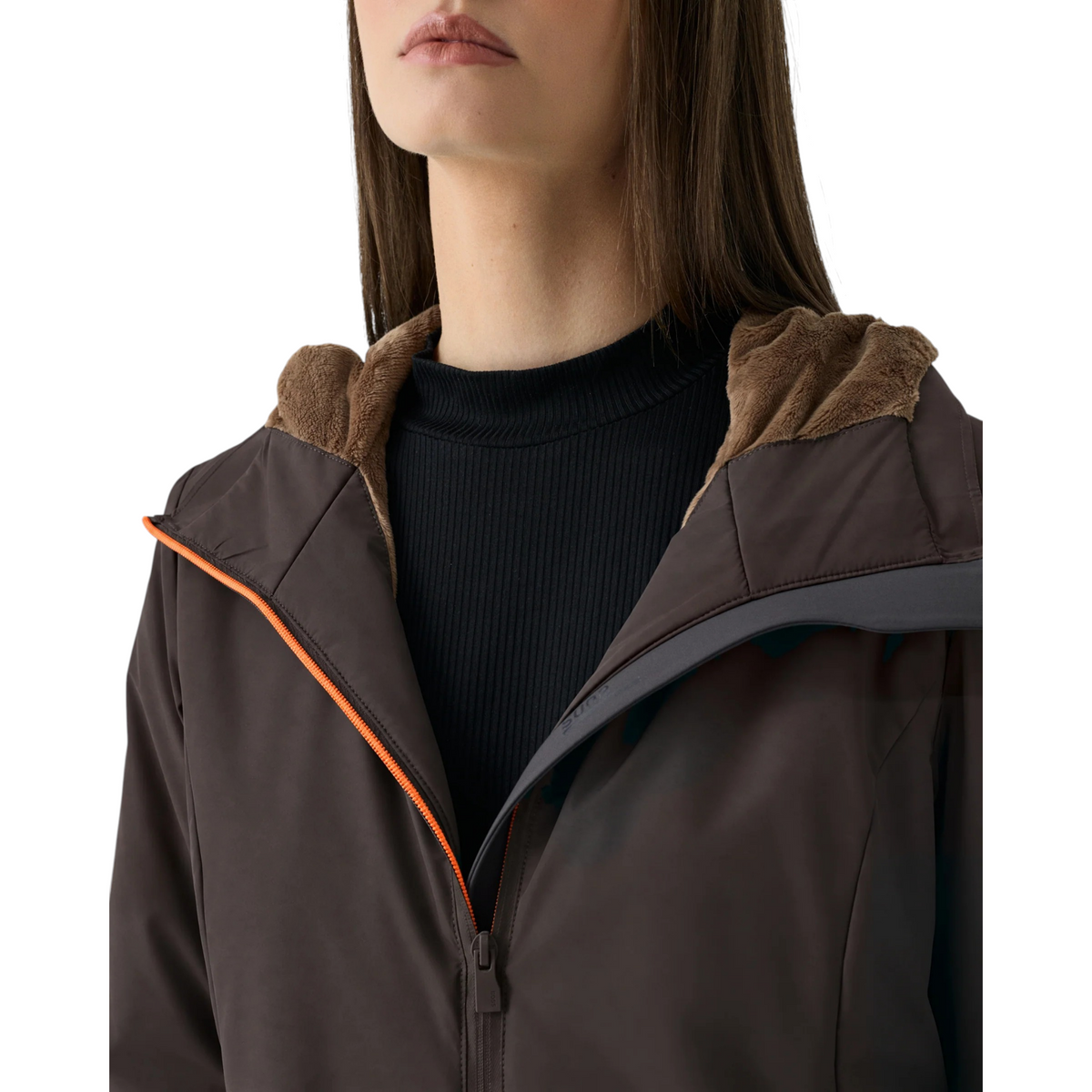 Giubbotto donna Suns Aurelia marrone in tessuto tecnico stretch con interno in velour e cappuccio