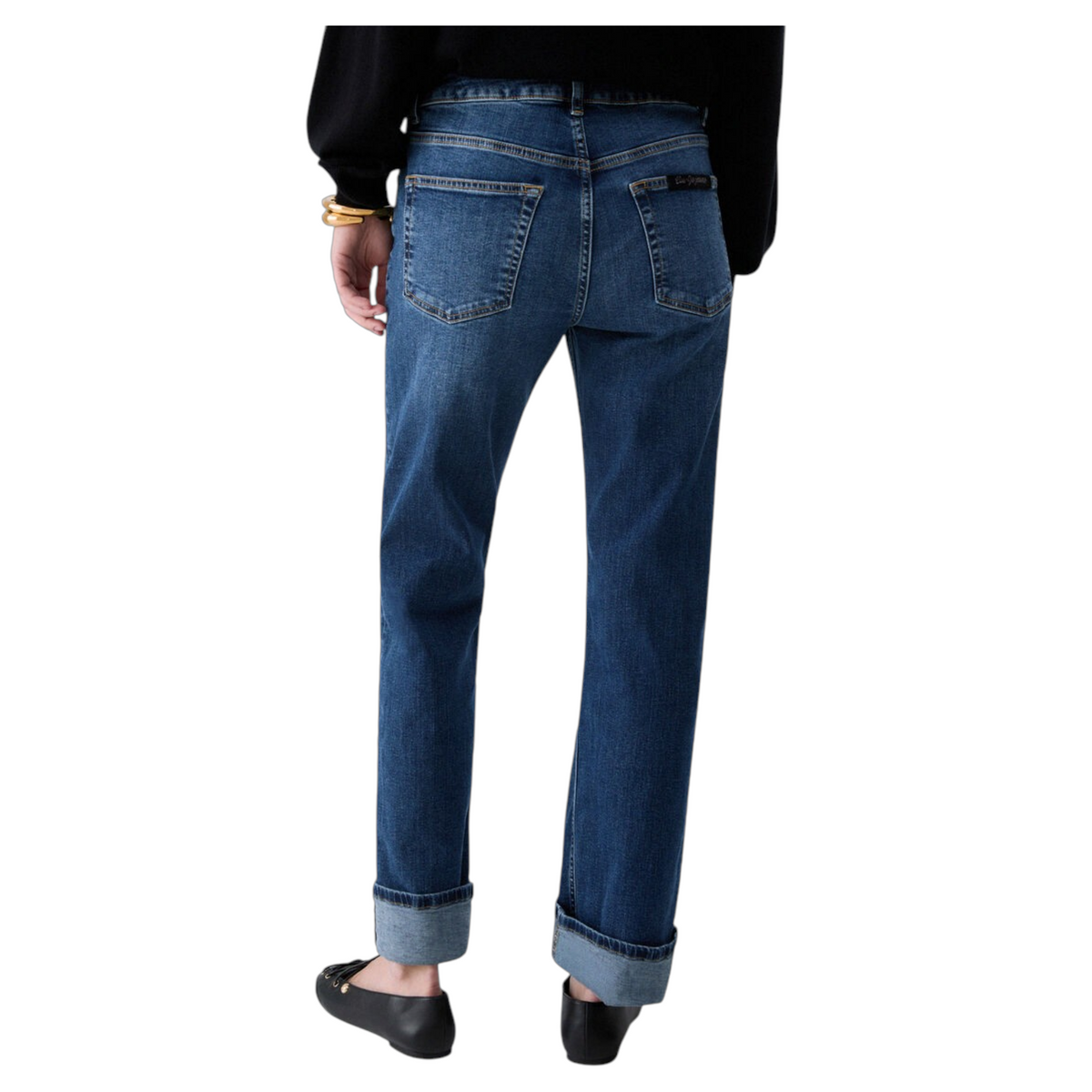 Vista posteriore di jeans Liu Jo a gamba dritta in denim stone wash con risvolto sul fondo
