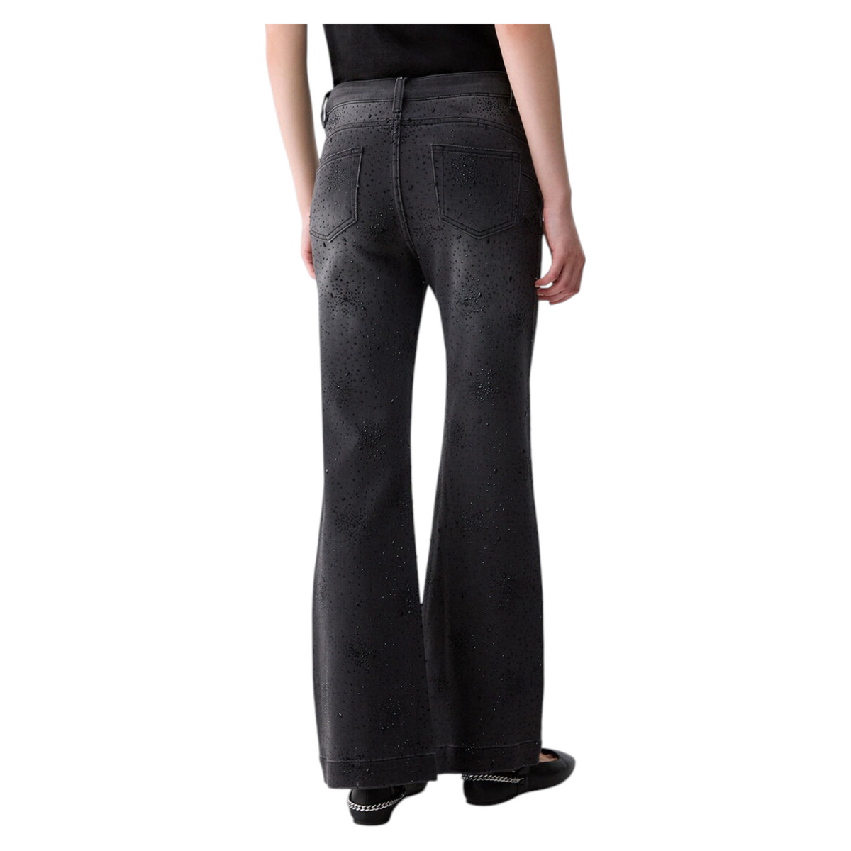 Jeans Liu Jo a vita alta in denim stretch stonewash nero con strass applicati e gamba dritta