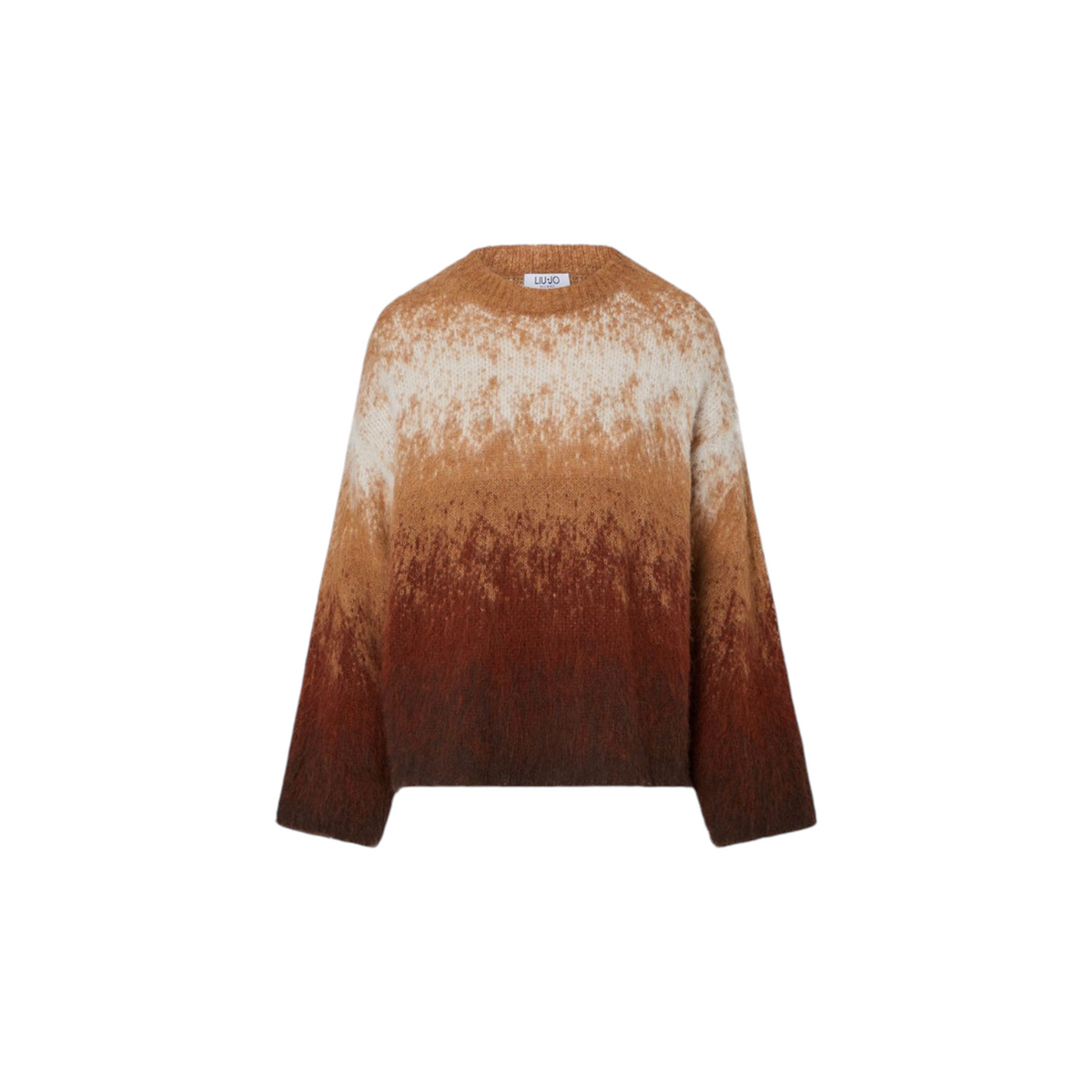 Maglia girocollo Liu Jo in lana spazzolata con lavorazione jacquard ed effetto dégradé sui toni del marrone