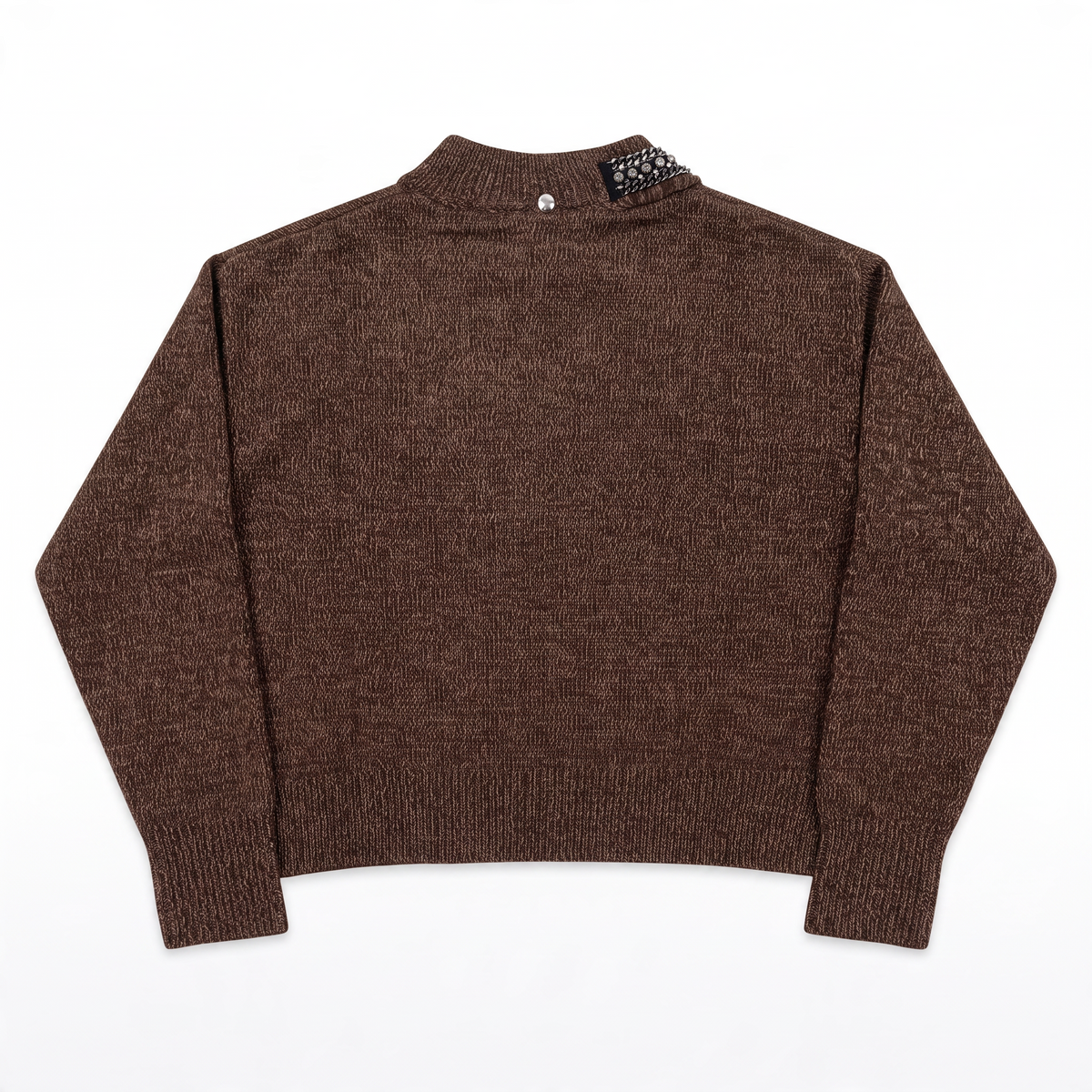Maglione donna Liu Jo marrone mélange a girocollo con inserti gioiello sul retro, maniche lunghe e bordi a costine