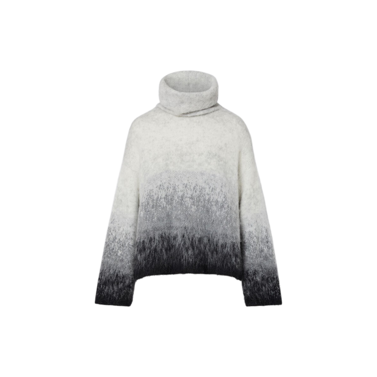 Maglione a collo alto in morbida lana con elegante motivo sfumato dal grigio chiaro al nero