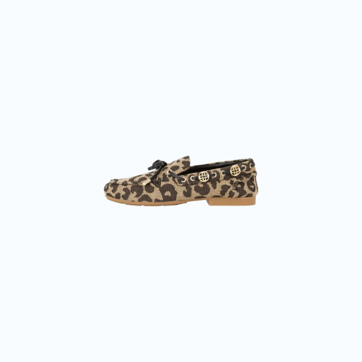 Mocassini V73 Barba Ilene in tessuto con stampa animalier leopardata e dettagli metallici dorati