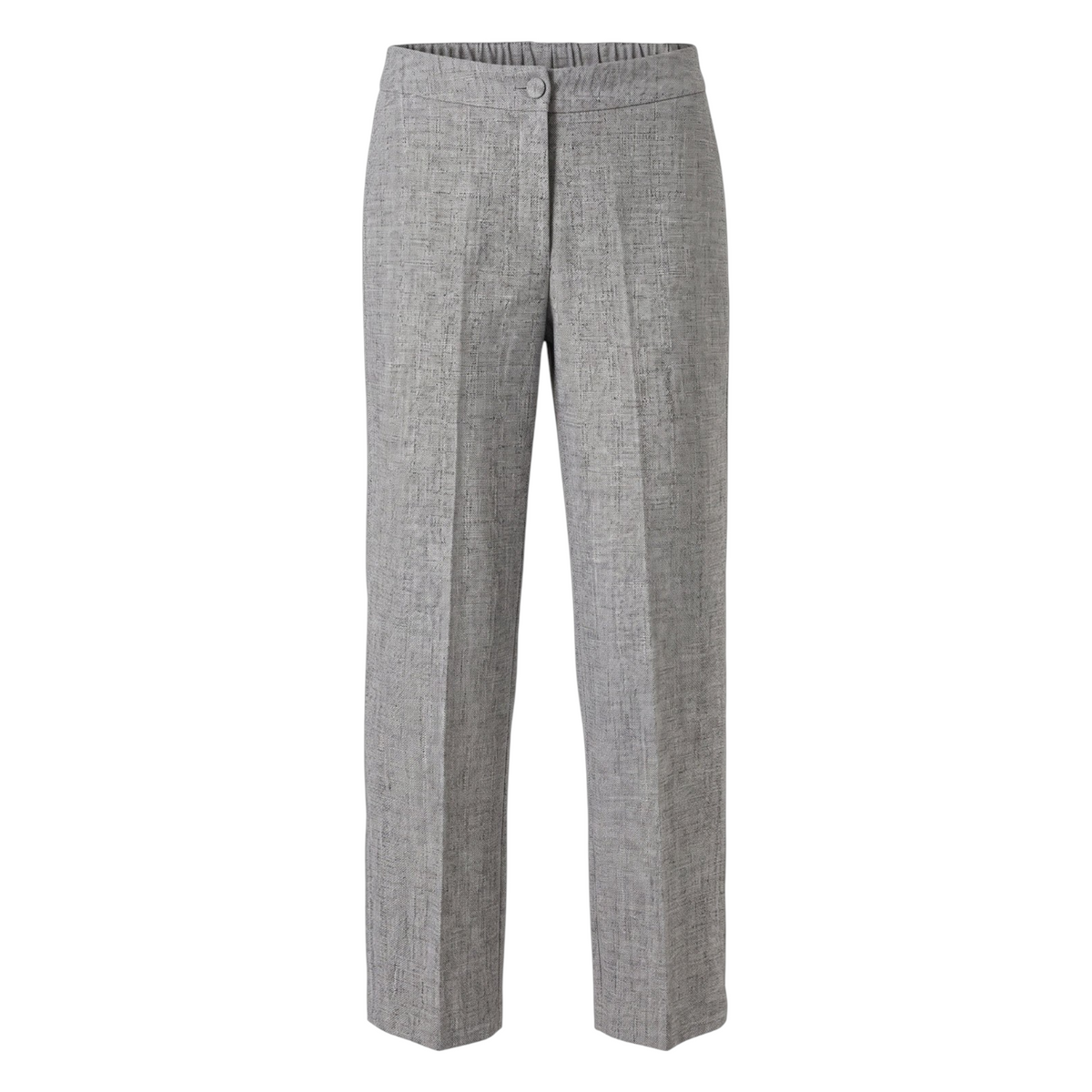 Pantalone in grisaglia melange grigio con gamba dritta, vita elastica sul retro e taglio sartoriale