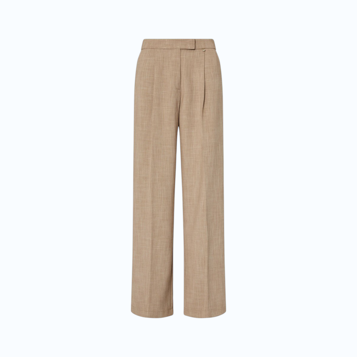 Pantalone palazzo a vita alta in tessuto mélange color beige con pence e chiusura elegante